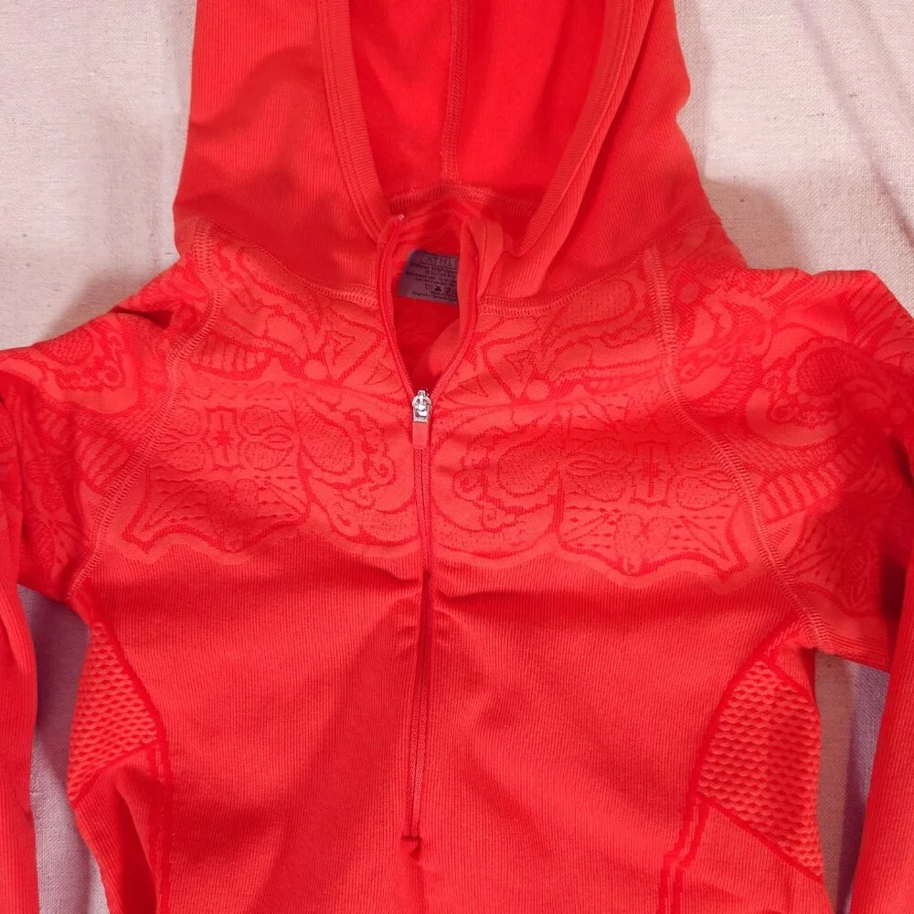 Athleta Twist Half Zip Hoodie Womens XS Orange Thumbholes Athleisure Pullover - Picture 7 of 13